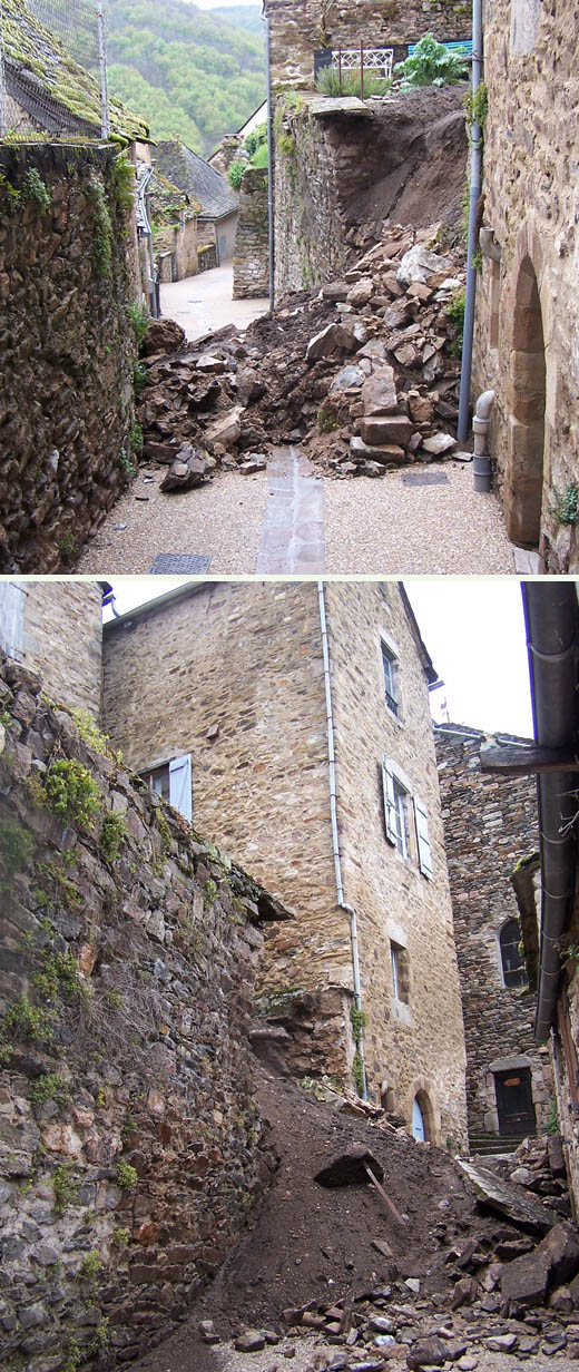 Effondrement d&rsquo;un mur rue de la Portète à Najac