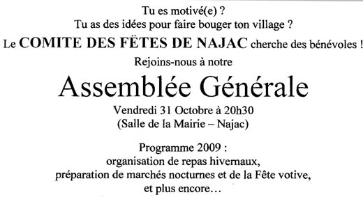 Communiqué du Comité des Fêtes de Najac