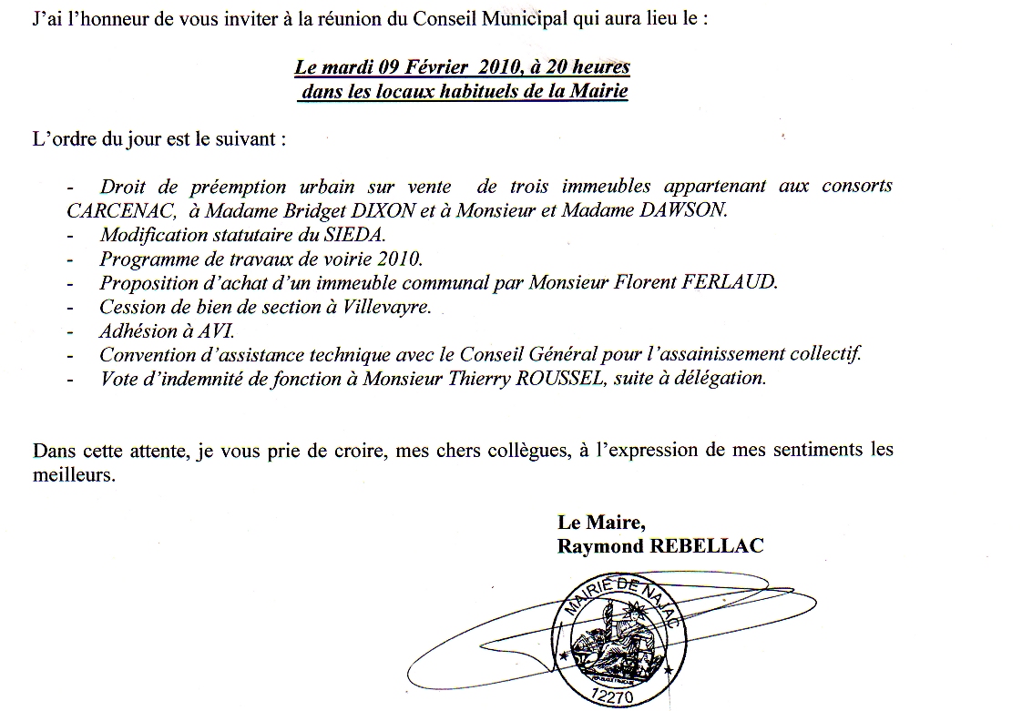 Conseil Munipal du 9 février 2010
